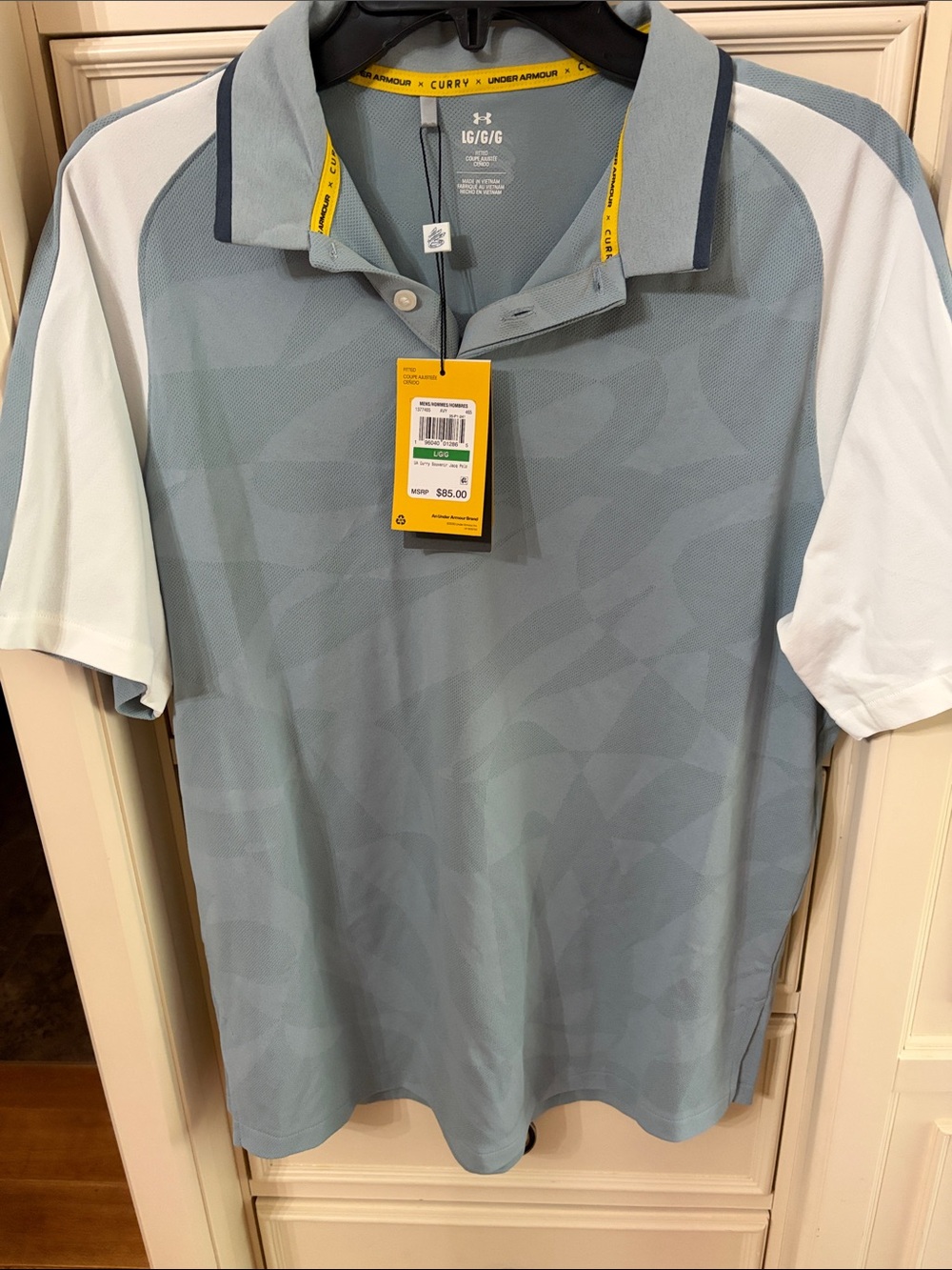 Under Armour WomensLight Blue and White Performance Polo with Navy Trim